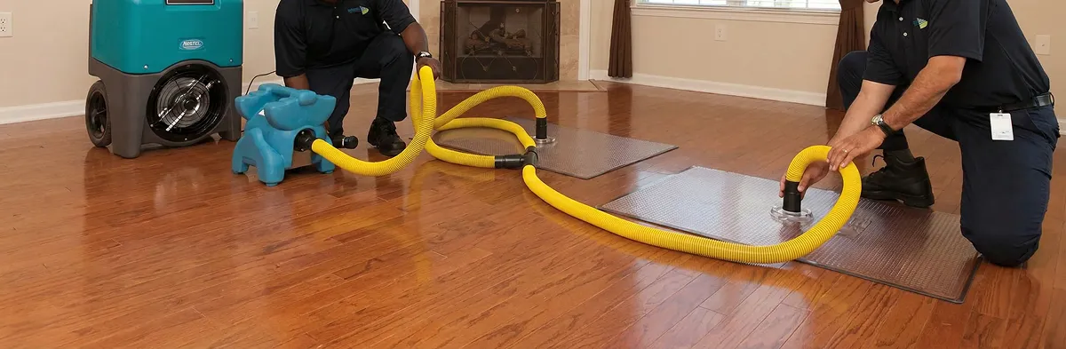 emergency water removal technicians extracting standing water from a home using professional equipment in Bradenton, FL
