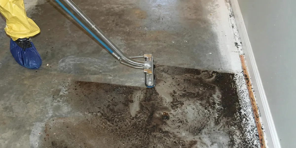 sewage removal technicians extracting contaminated wastewater from a residential floor in Bradenton, FL